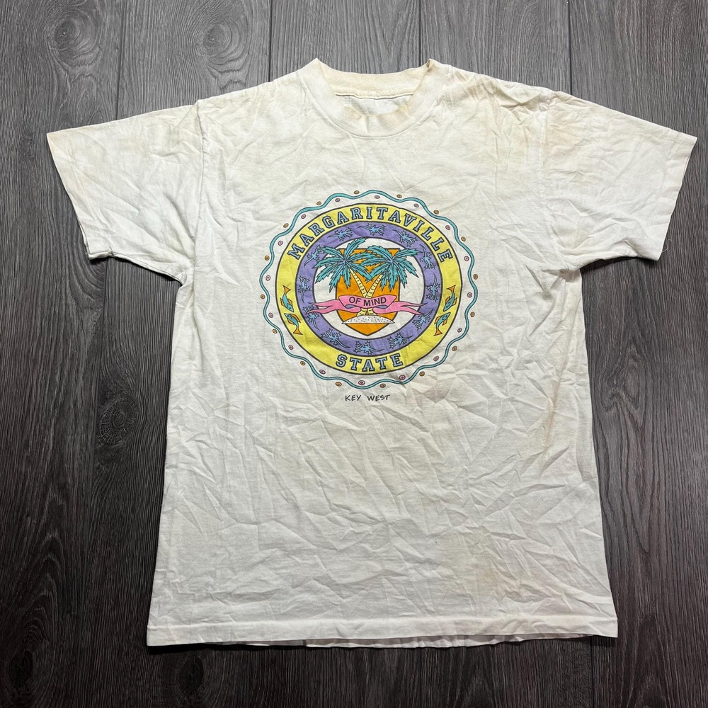 Vintage Jimmy Buffett Margaritaville State of Mind White Band Shirt Medium Hippy